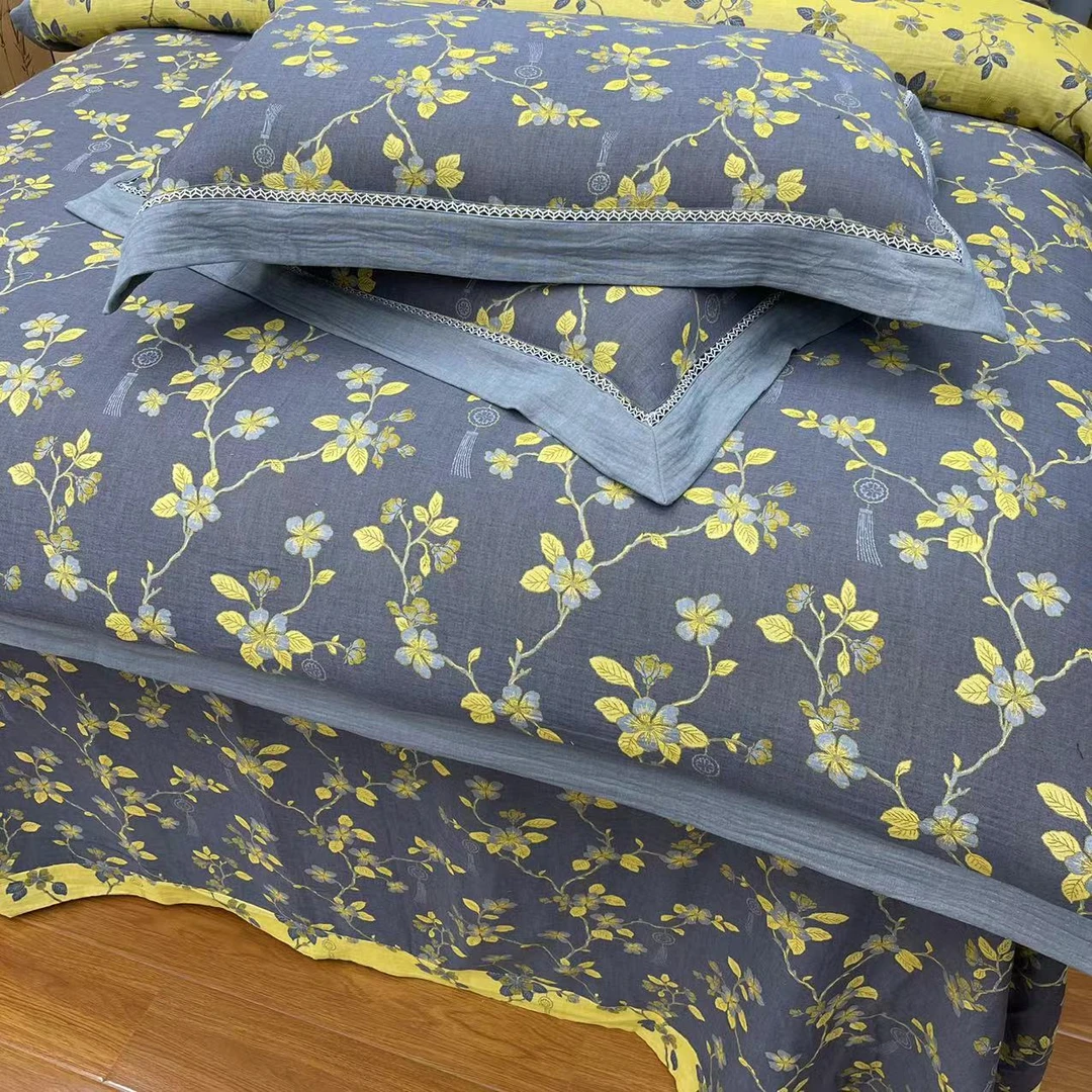 【琳桥A2】特价编号四件套-A类全棉色织提花双层纱加厚加密