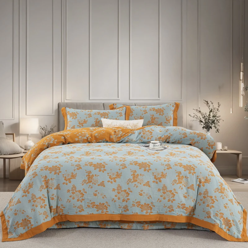 【琳桥优选】-知夏-A类全棉色织提花双层纱四件套蓬松柔软亲肤