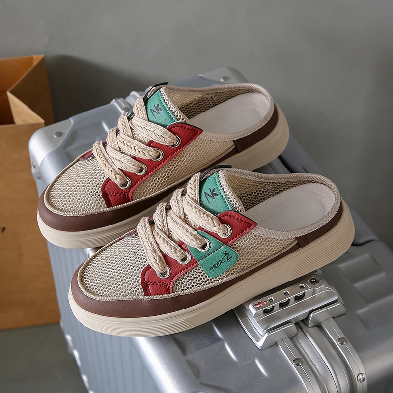 【专柜新品】网面拖鞋女韩版2025夏季新款透气鞋子女一脚蹬女鞋