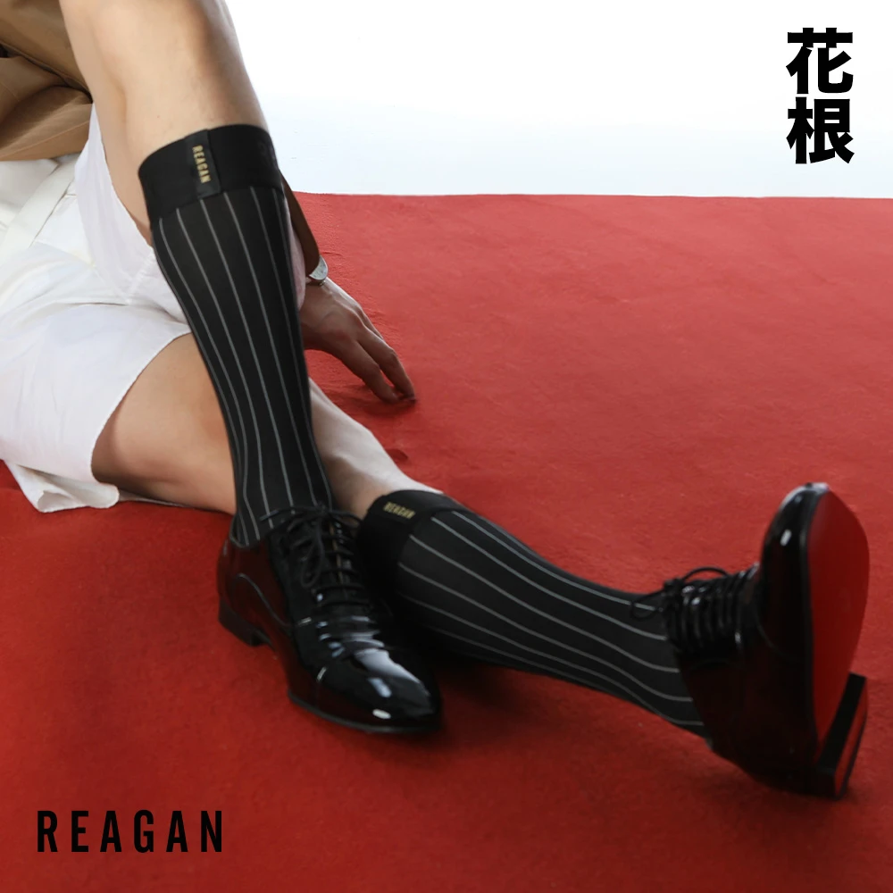 REAGAN/花根GT321BWB商务条纹中筒正装秋冬款男士橡筋丝袜绅装袜