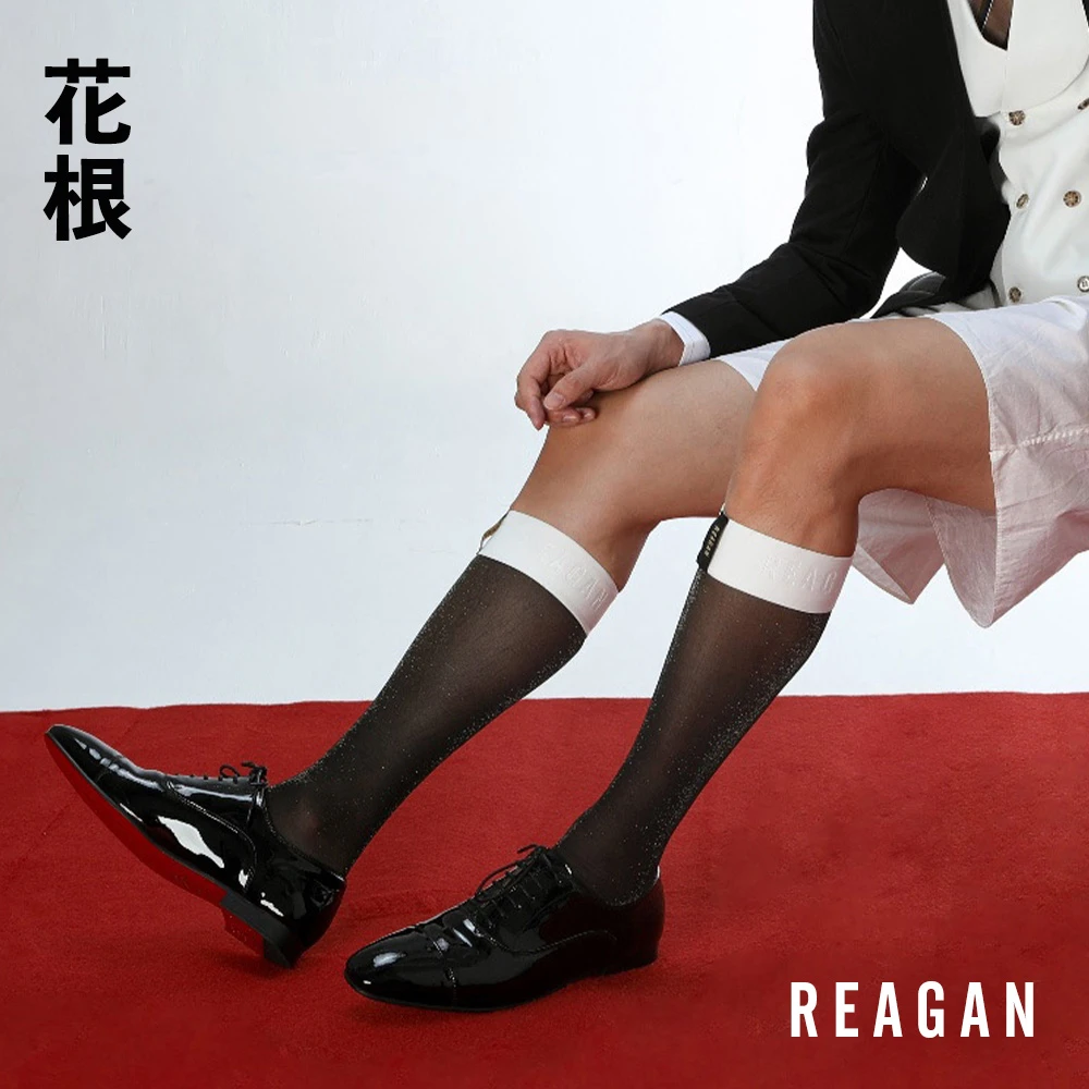 REAGAN/花根ST352星光金丝中筒袜橡筋正装礼服长筒男士丝袜绅装袜