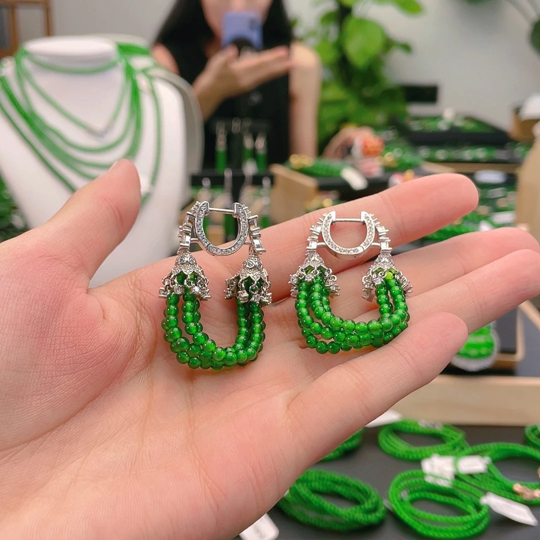 翡翠耳饰银S925镶嵌天然a货翡翠卡3