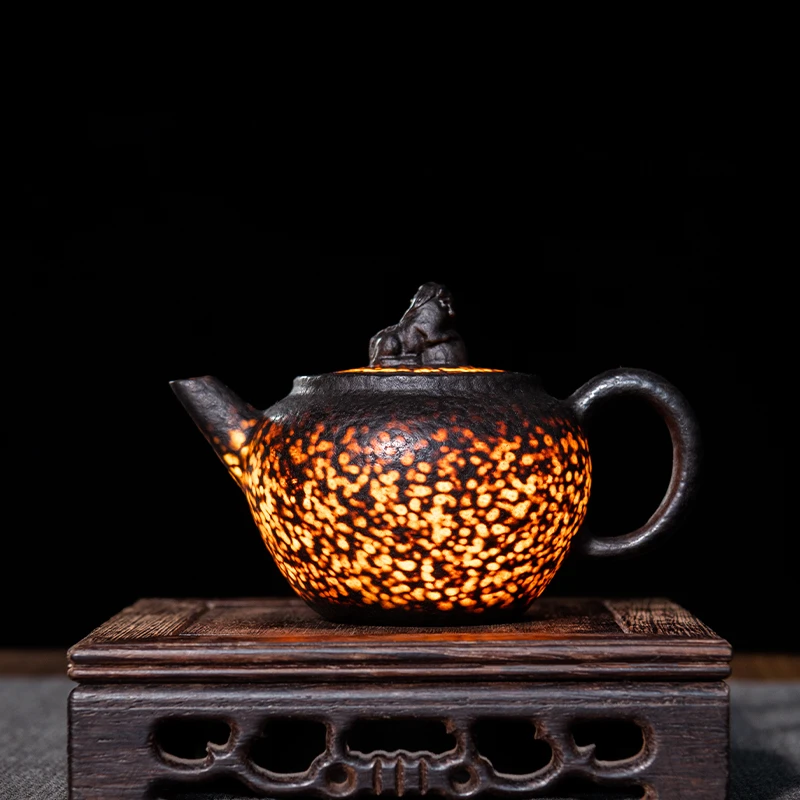 归玉堂冰碛岩纯手工雕刻泡茶专用狮球壶一人家用高端中式茶具单壶