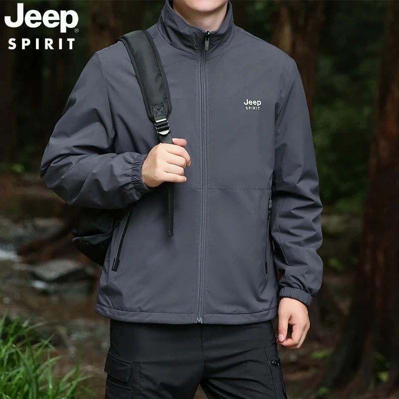 吉普双面穿男士外套秋冬季2024新款摇粒绒立领夹克男款加厚两面穿