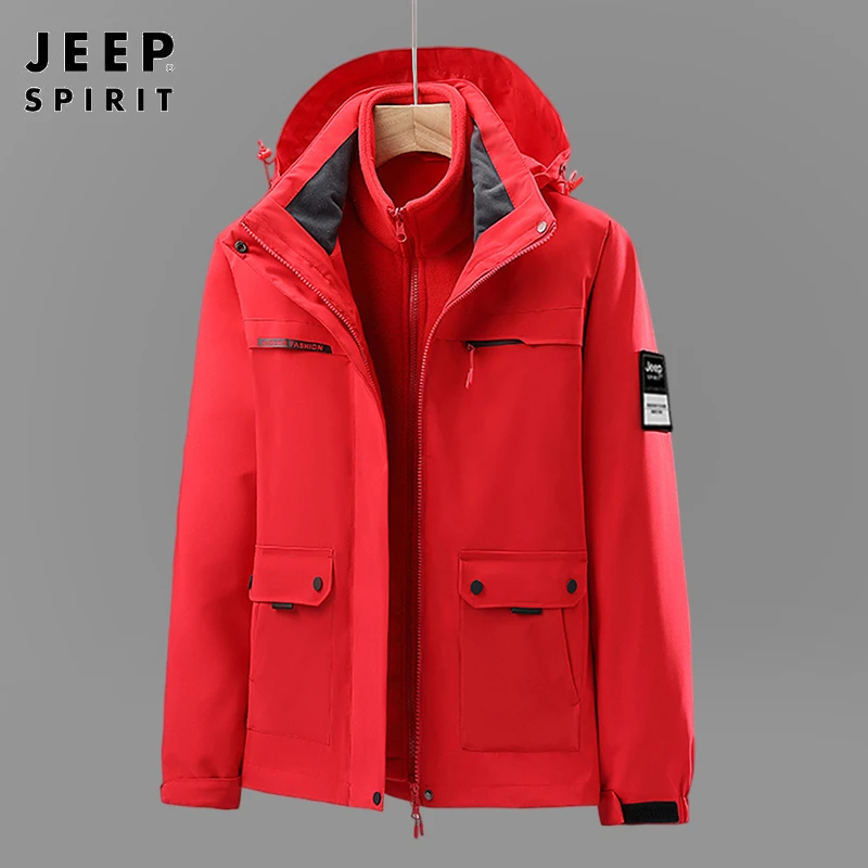 吉普本命年蛇年红色冲锋衣男款三合一可拆卸内胆男士外套秋冬季