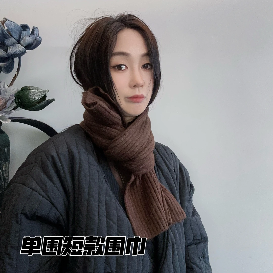 短款围巾女秋冬季羊毛混纺懒人简约装饰围脖户外保暖学生韩版条纹