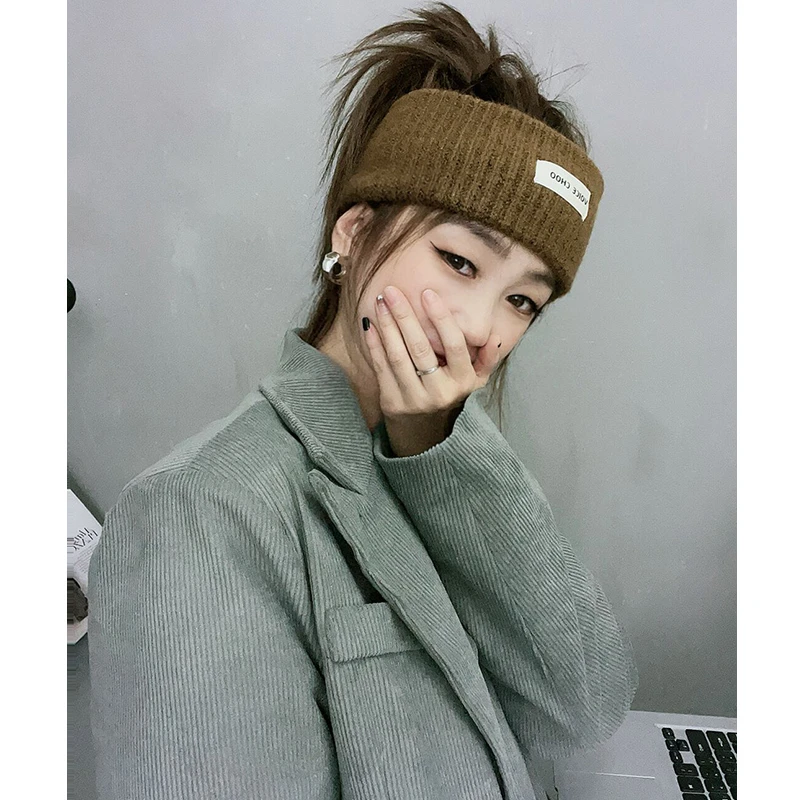 秋冬时尚字母贴布发带女舒适亲肤运动吸汗针织洗脸发箍日常外戴潮