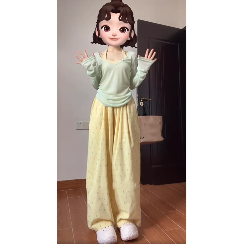 时尚穿搭韩版气质圆领长袖显瘦百搭防晒上小众衣挂脖内搭休闲裤