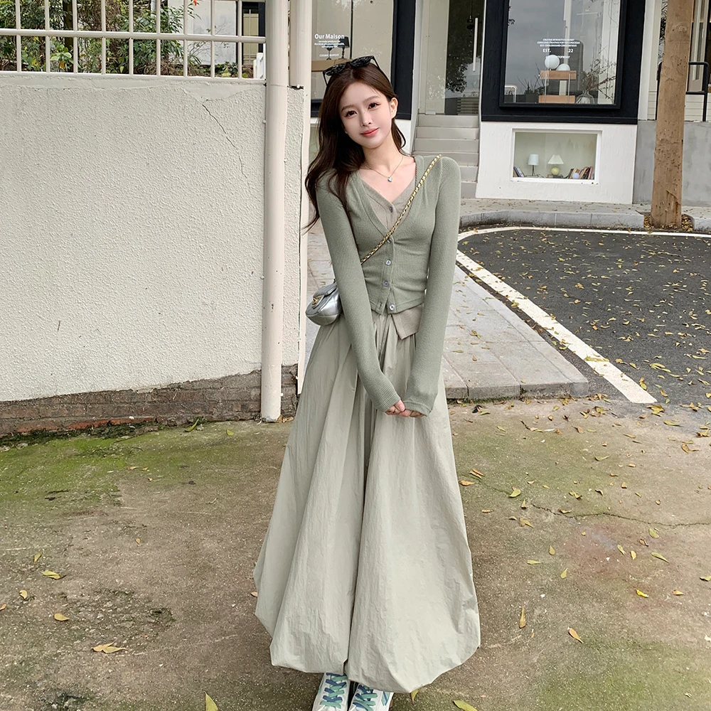 2024新款女士早春季法式时尚气质撞色修身显瘦针织开衫高腰半身裙