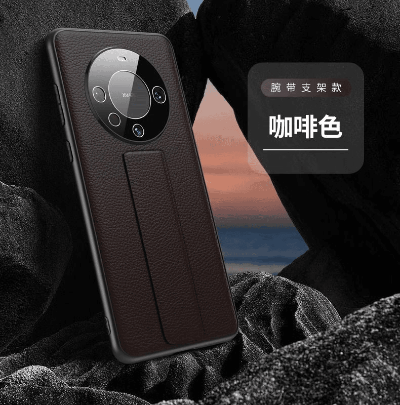 华为mate60pro+手机壳全包防摔Mate60保护套新款高级真皮腕带支架