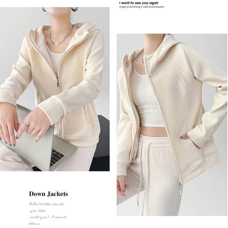 LuLu摇粒绒秋冬加绒加厚保暖防风外套立体时尚连帽卫衣女ins