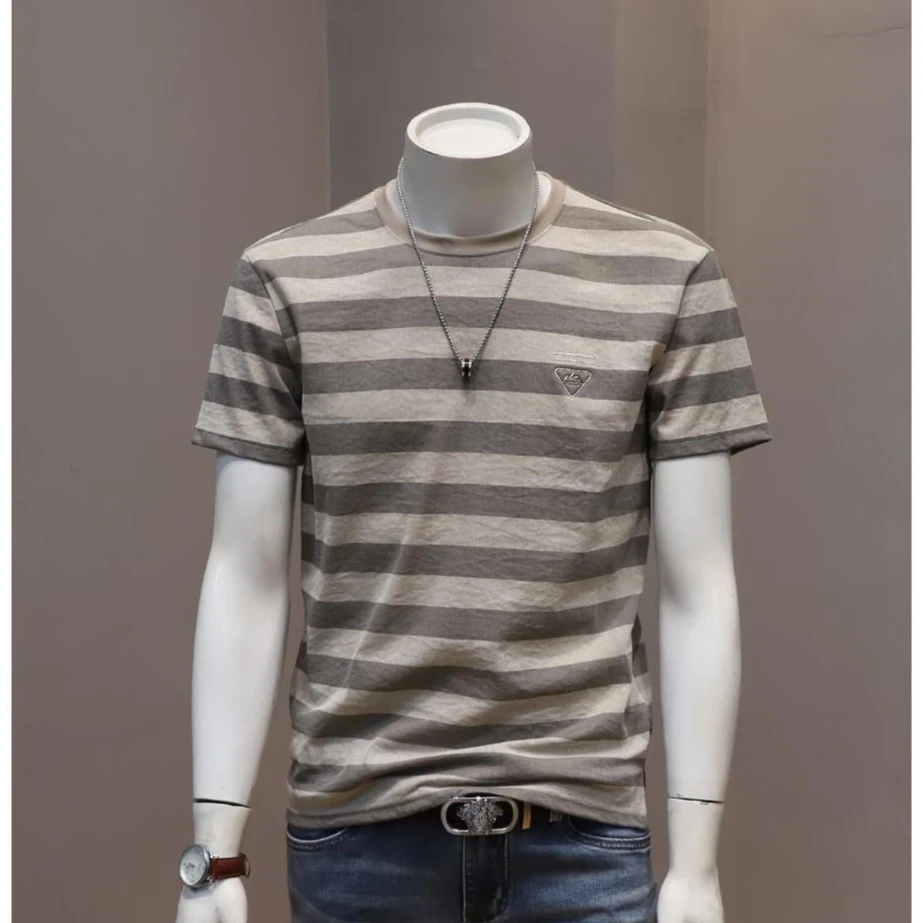 欧货2025夏季新款韩版男士薄款条纹短袖t恤衫青年圆领休闲时尚T恤