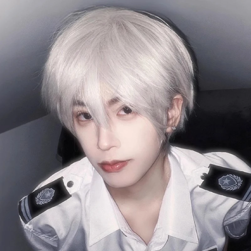 美宿假发男短发自然男士全头套蓬松万圣节万用cos白色男生假发套