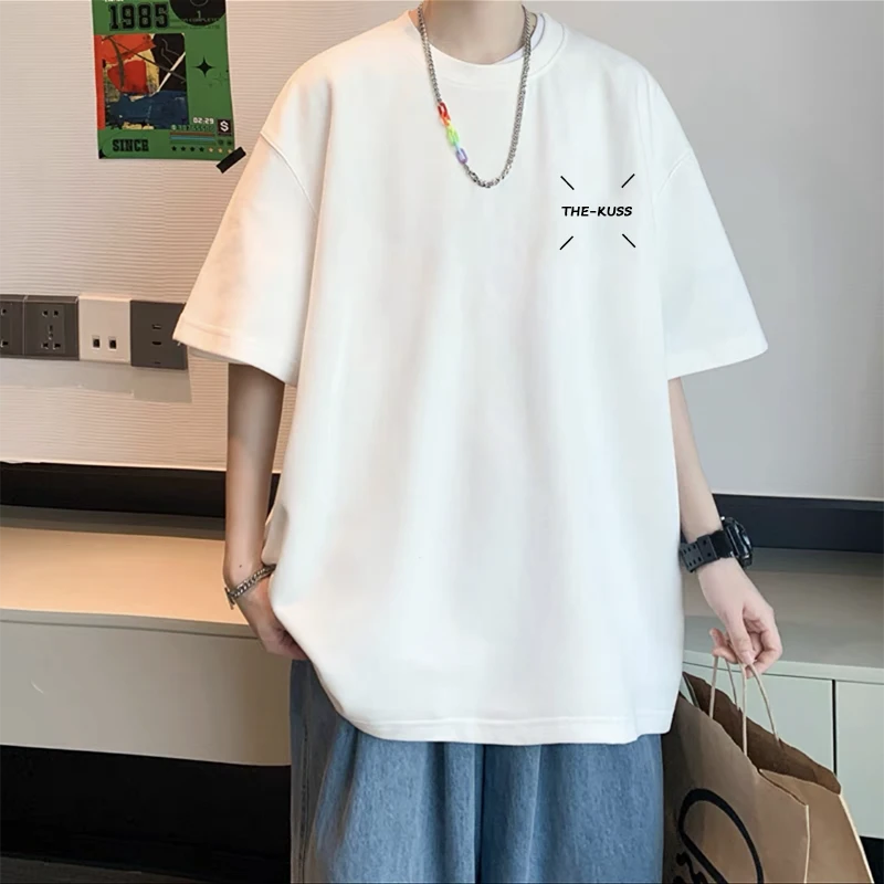 美式复古印花短袖男2024新款夏季潮牌新款宽松圆领上衣男百搭T恤