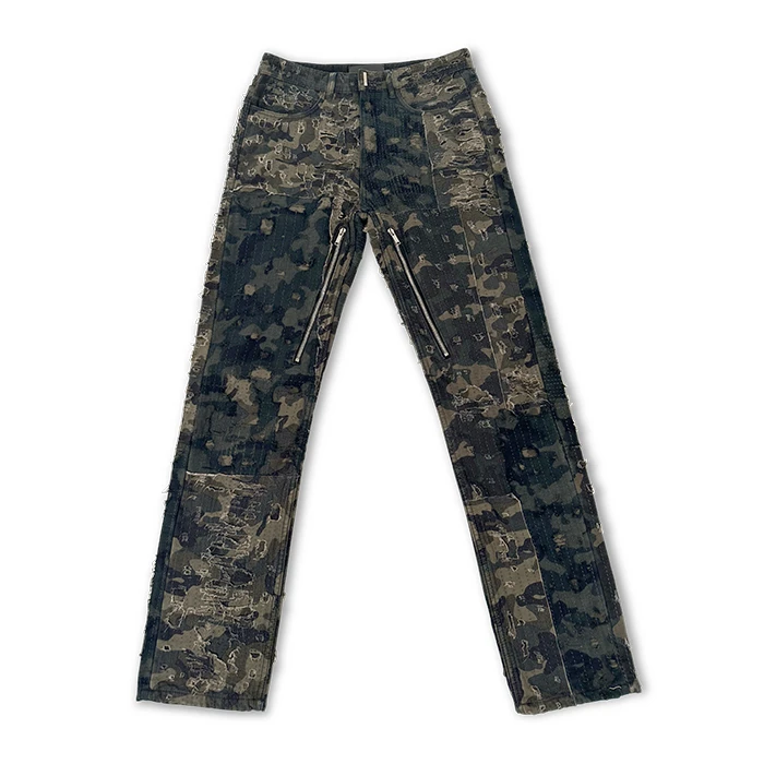 MKSZY自主G.VC重磅刺子绣boro初代迷彩破坏做旧糜烂直筒牛仔裤男