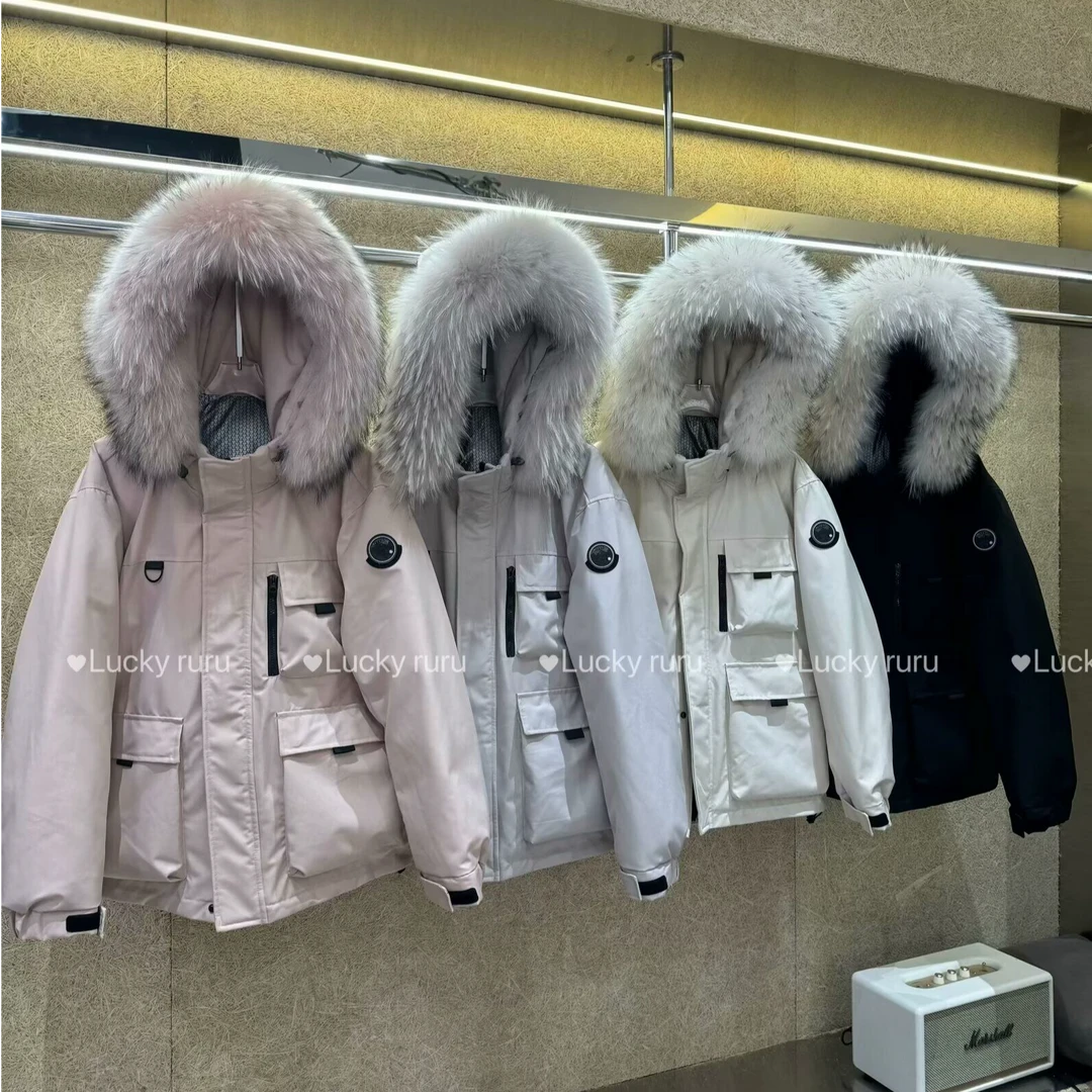 【欧蒂】工装派克服连帽大毛领羽绒服女2025新款冬季情侣款防风外套