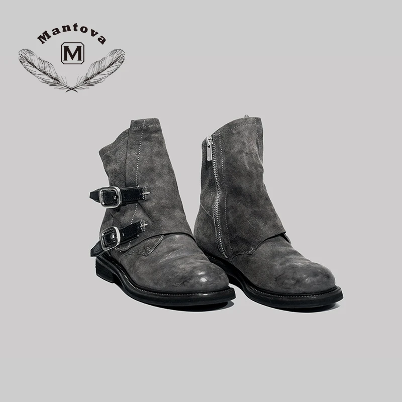 mantova秋季新款时尚女靴女鞋真皮马丁靴短靴miu系风靴子格雷灰