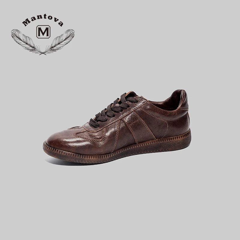 mantova水洗马皮德训鞋女鞋休闲时尚百搭系带圆头经典复古