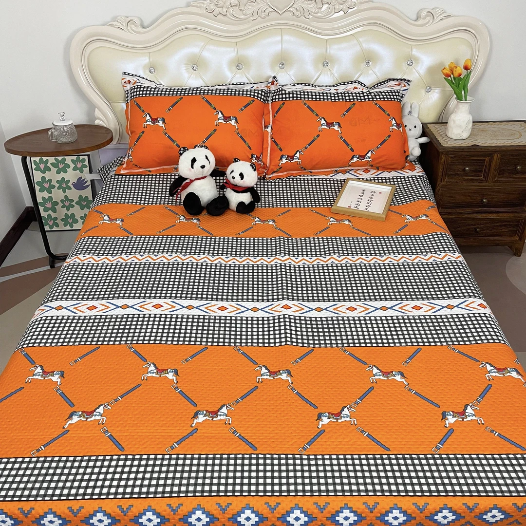 瑞林百合花格子马车华夫格榻榻米垫双面三层夹棉可机洗床单床盖