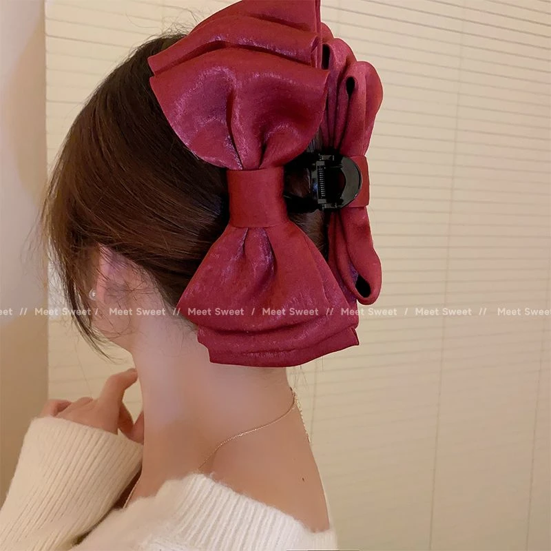 红色双面蝴蝶结发夹在逃公主大号抓夹女后脑勺鲨鱼夹发饰夹子头饰