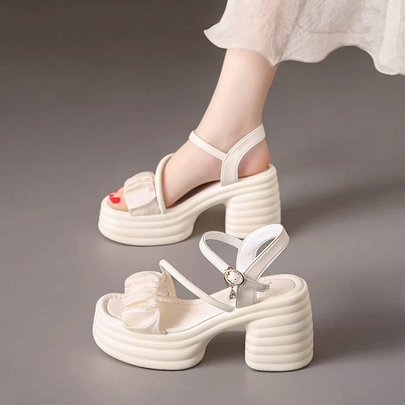 网红高跟凉鞋女网纱外穿时尚百搭夏季新款仙女风粗跟休闲罗马鞋女