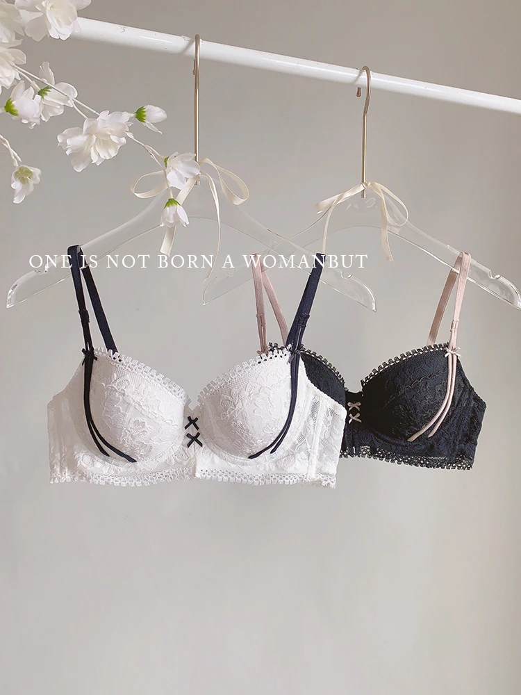 法式内衣女夏季薄款小胸聚拢文胸上托收副乳防下垂蕾丝胸罩21W319