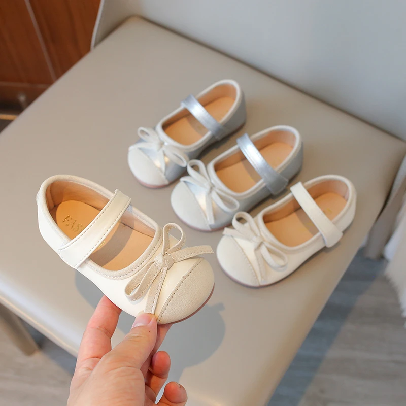 女童小皮鞋2024春季新款简约蝴蝶结小女孩时尚韩版单鞋588