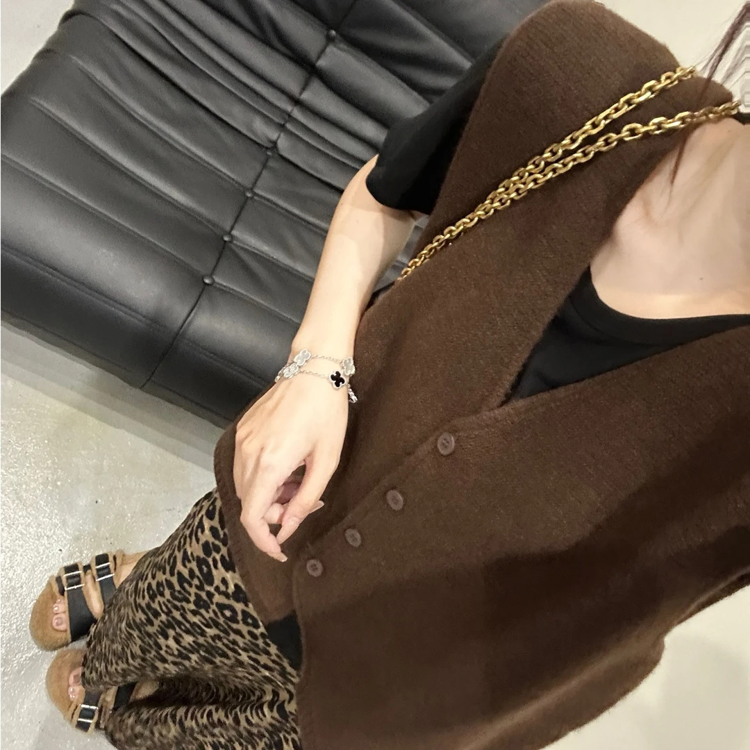 复古日系无袖V领针织叠穿毛衣马甲女外搭背心春秋上衣返潮复古Y04