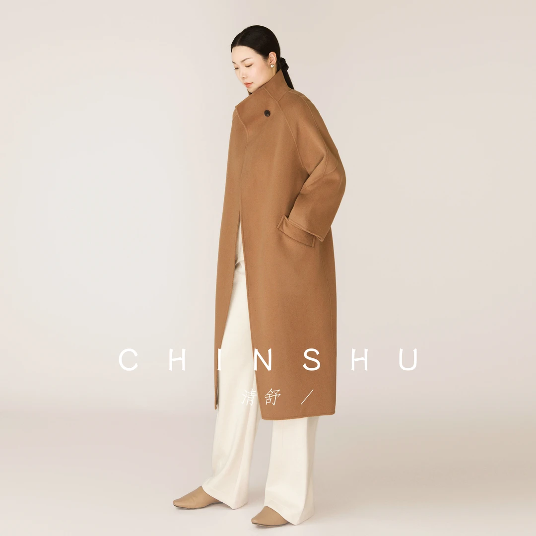 清舒【染岚】静奢风oversize丝绒双面呢廓形立领大衣毛呢外套#11057