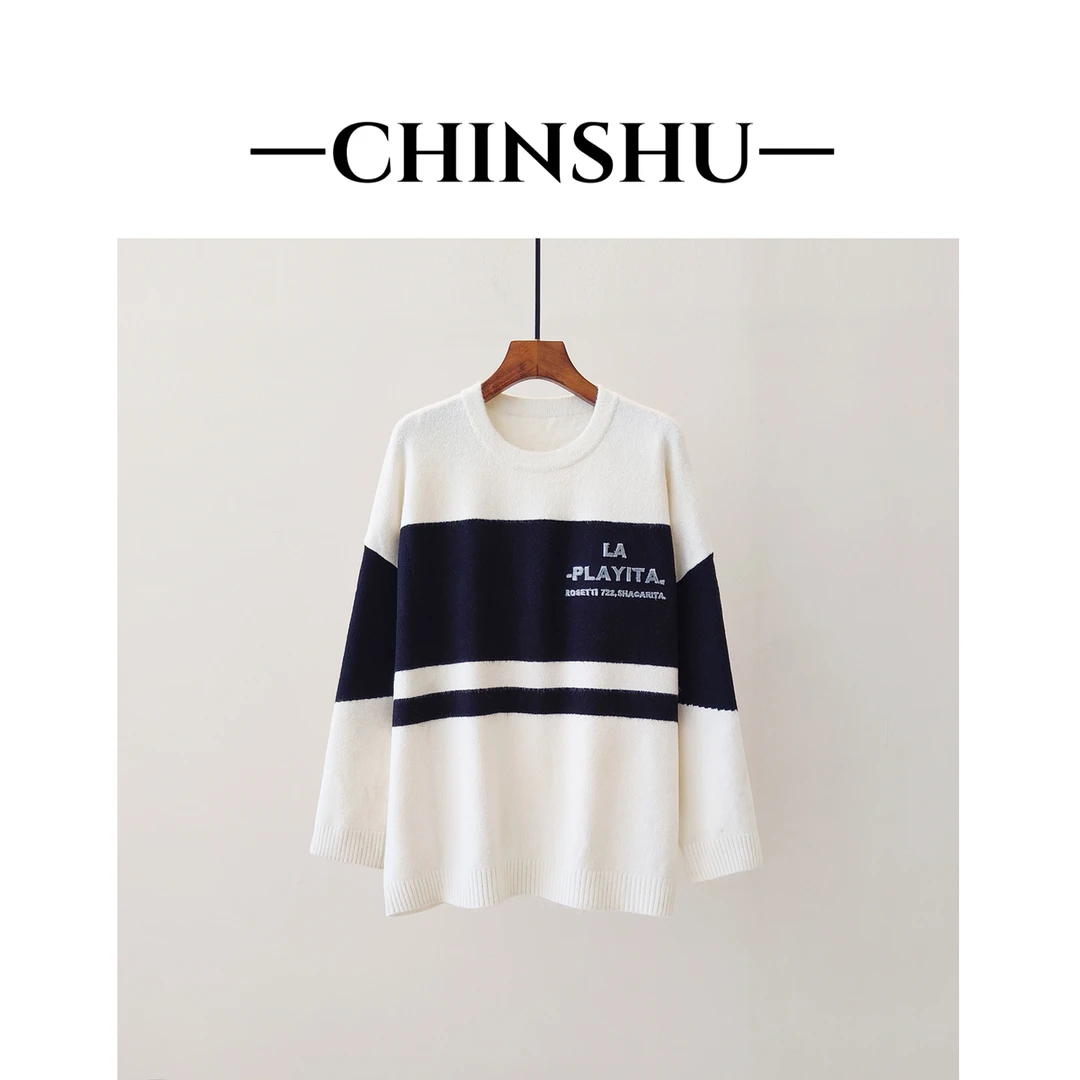 云柔感针织衫撞色洋气减龄上衣#11087