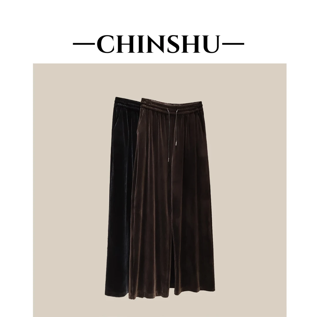 【波光粼粼】丝绒光感阔腿裤松紧腰洋气减龄粼粼波光修腿神裤#23071