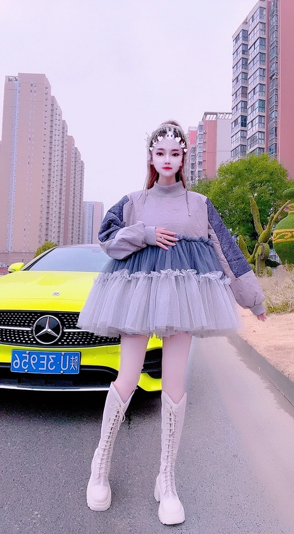 【面条仙仙】3140#高品质纱纱拼接冬季薄款棉服连衣裙