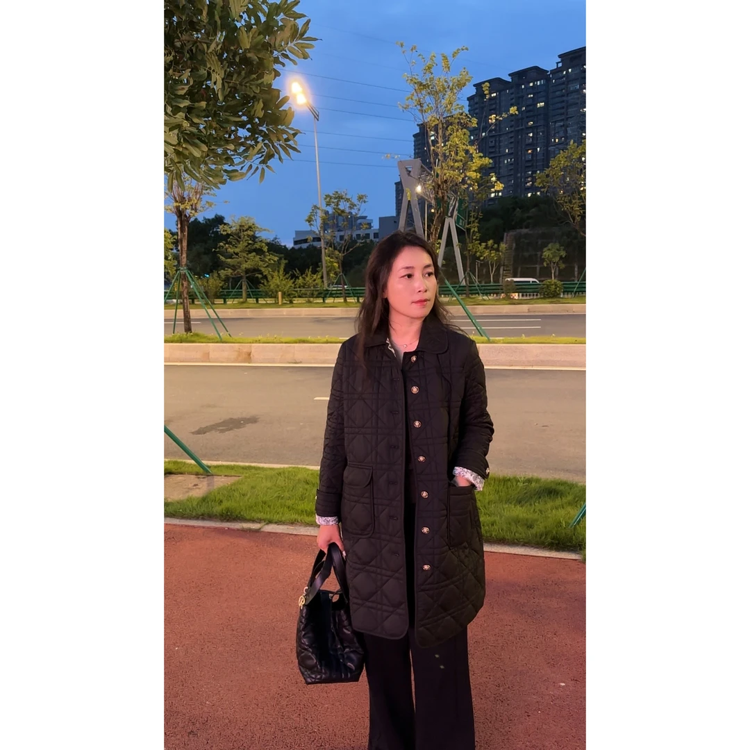 秋冬新款藤格纹长袖直筒宽松中长款棉服外套MA4SYGZ1107