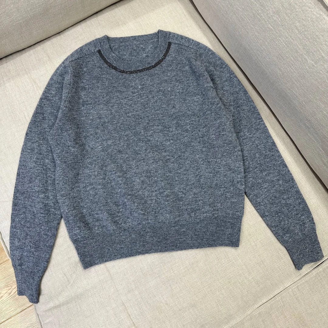 气质轻奢高级珠链装饰圆领长袖针织衫MA4SYDZ1532