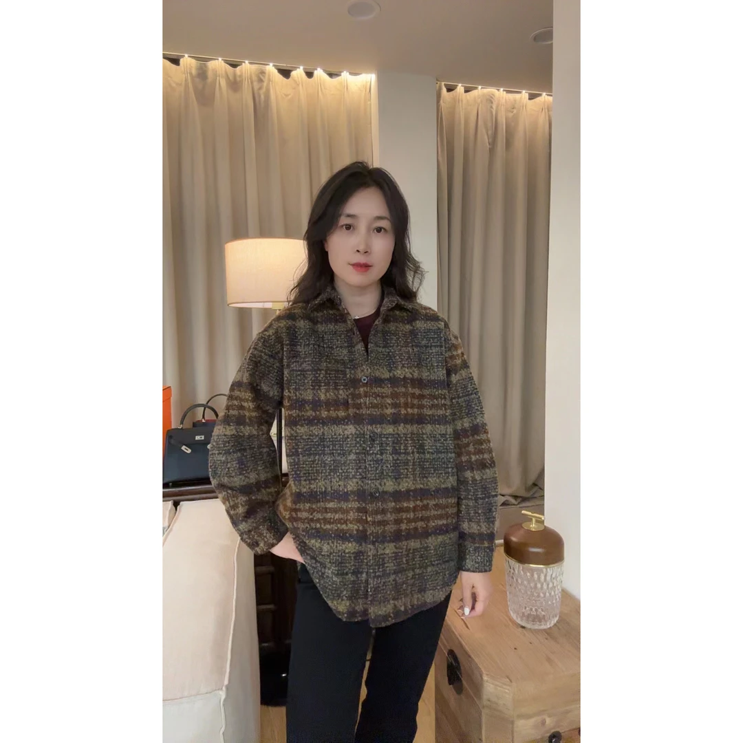 秋冬厚款格子软糯舒适长袖外套MA4SYDZ1241