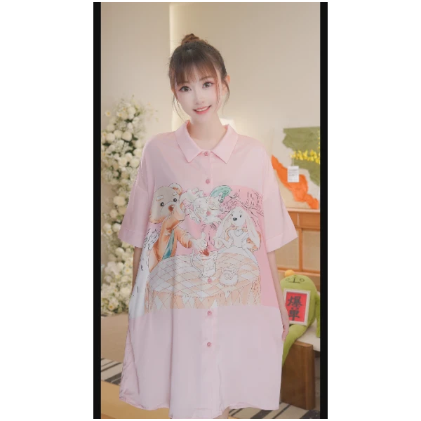 安之伴安心睡眠睡衣女新款卡通熊仔甜美宽松国风睡裙82322622818