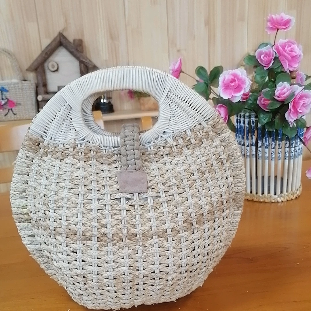 玉米皮草编包，纯手工编织贝壳包