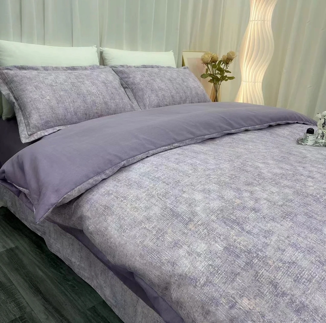全棉加密斜纹四件套 枕套随机裁剪轻奢简约 裸重6.5斤！