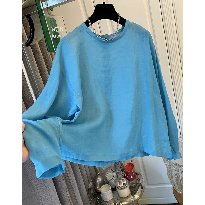 气质多巴胺苎麻料长袖衬衫开衫上衣女防晒衣宽松休闲2024春季新款