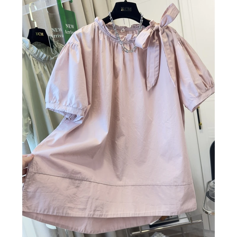 2024夏季休闲娃娃衫时尚法式小香风蝴蝶结宽松显瘦上衣百搭衬衫女