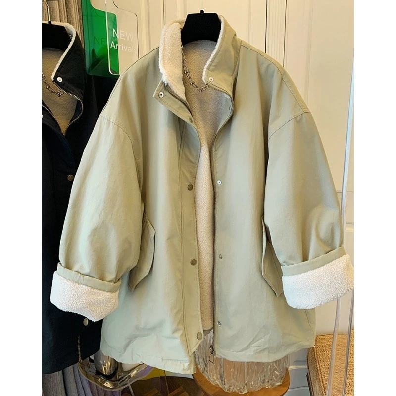 超好看毛茸茸棉服棉衣宽松保暖工装风大衣中长款外套女2024冬新款