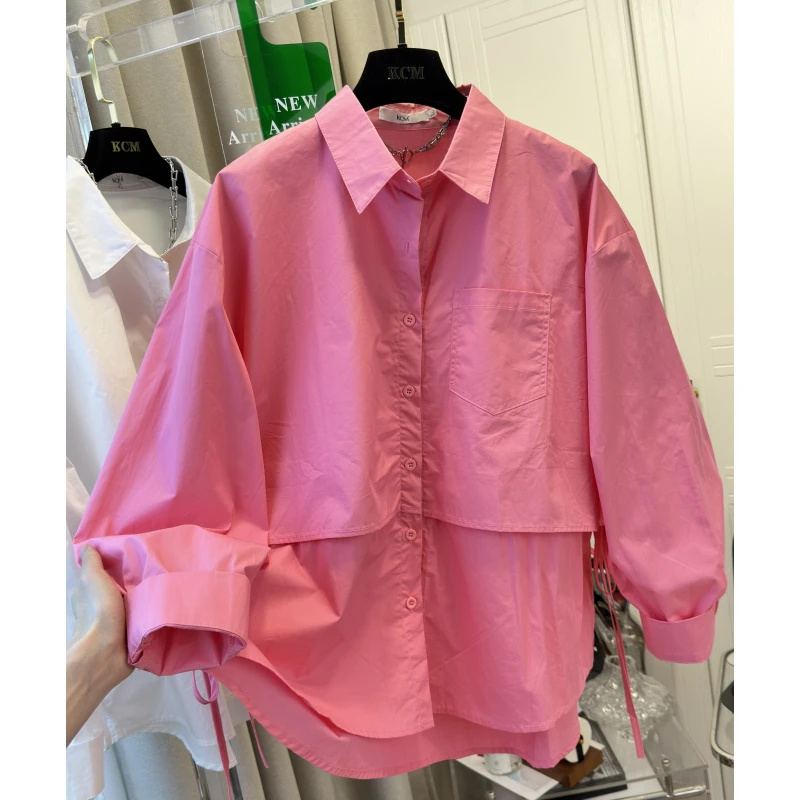 2024年春秋季新款简约POLO领长袖衬衫女设计感小众衬衣宽松休闲