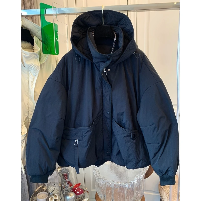 高级感气质连帽棉服棉衣宽松休闲简约时尚夹棉外套女2024冬季新款