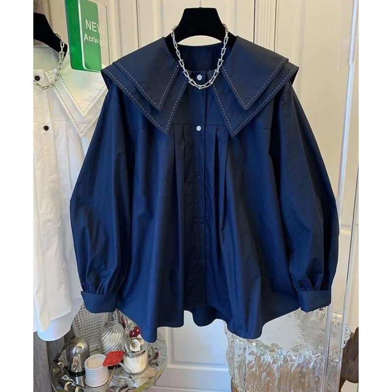 长袖衬衫女春季2024新款宽松休闲设计感小众娃娃领衬衣灯笼袖上衣