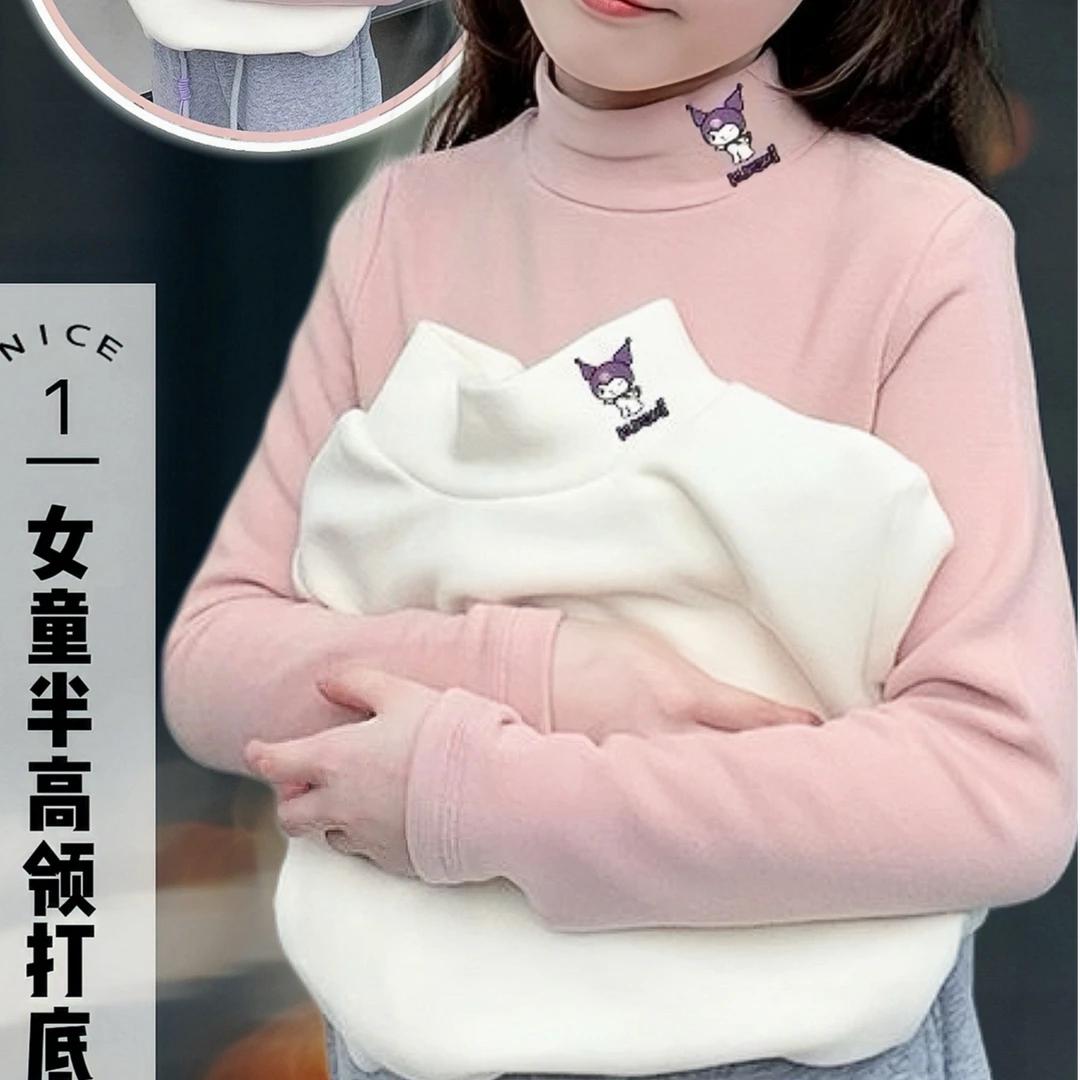 女童打底衫长袖秋冬新款上衣中大童女孩洋气百搭德绒半高领t恤衫