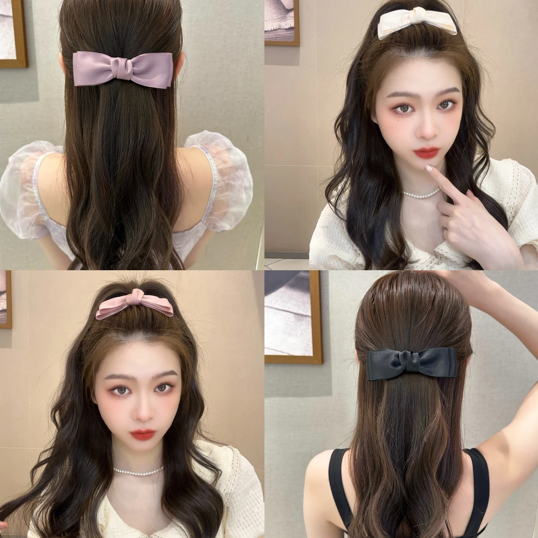 初尚 非金属布艺发饰 蝴蝶结发夹女半扎发后脑勺公主头发卡弹簧夹