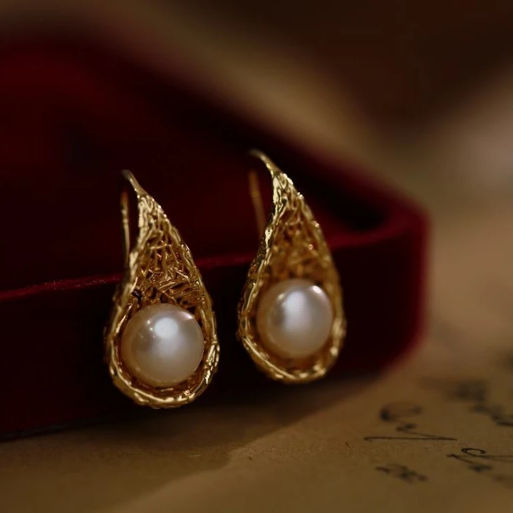 合金耳饰 【蜜勺】单珠编织耳勾时尚气质手工小众金色百搭轻奢耳环