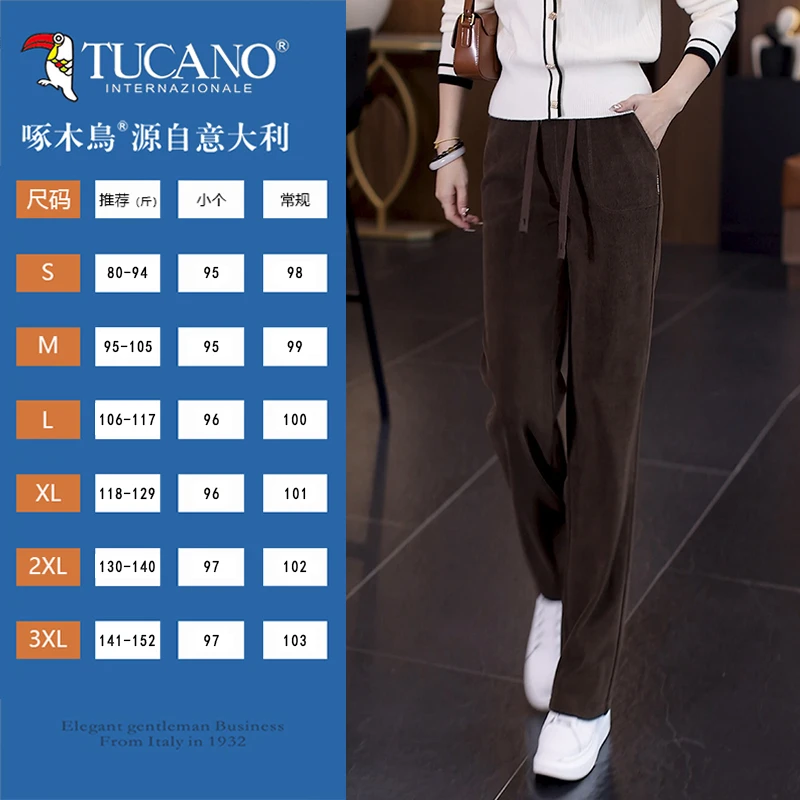 TUCANO/啄木鳥窄版阔腿裤子女款爆款2025新款加绒休闲宽松直筒裤