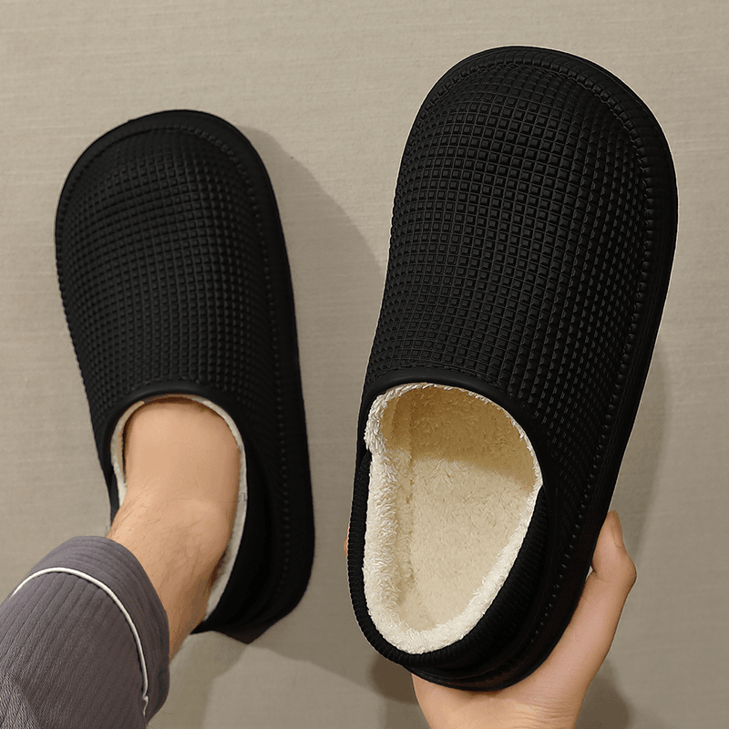 防水棉拖鞋男士冬季保暖2023新款外穿防滑包跟居家用黑色男式棉鞋
