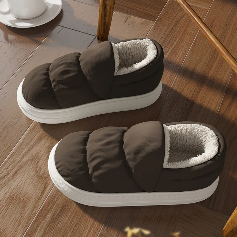 毛绒棉拖鞋包后跟女冬季室内家居羽绒布防滑情侣厚底保暖锁温棉鞋